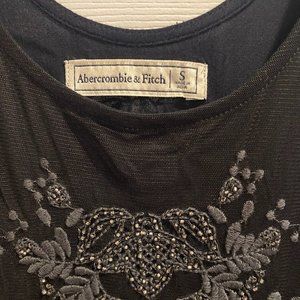 Abercrombie & Fitch Black Beaded Embroidered Mesh Cocktail Dress